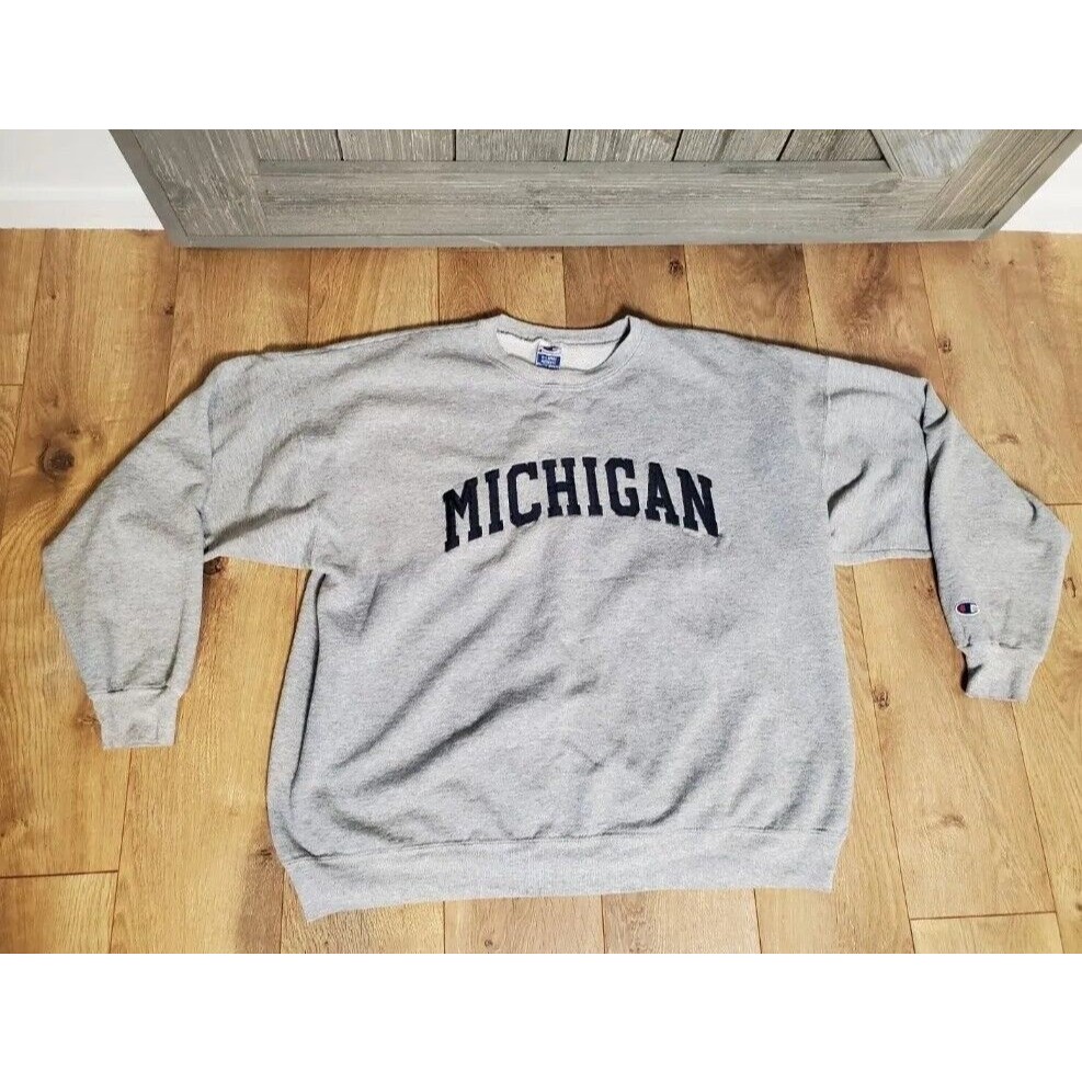 Vintage Champion Reverse Weave Michigan Spellout Gray Sweatshirt Size Xl / Large